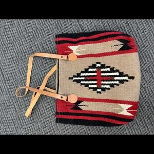 Large Indian Native Blanket Leather Tote